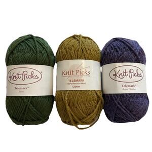 Lot of 3 Knit Picks Telemark Yarn 100% Peruvian Highland Wool Royal Lichen Pesto